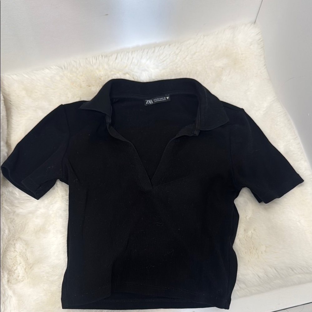 Zara Black Polo Shirt Classic Knit Design